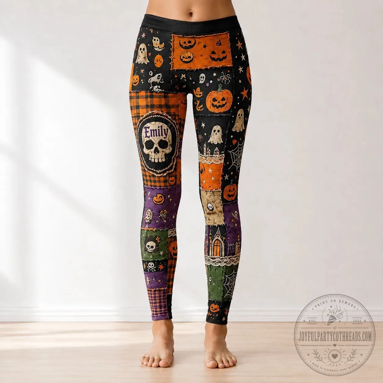 Personalized Halloween Patchwork Spooky Pumpkin Skull Ghosts Leggings