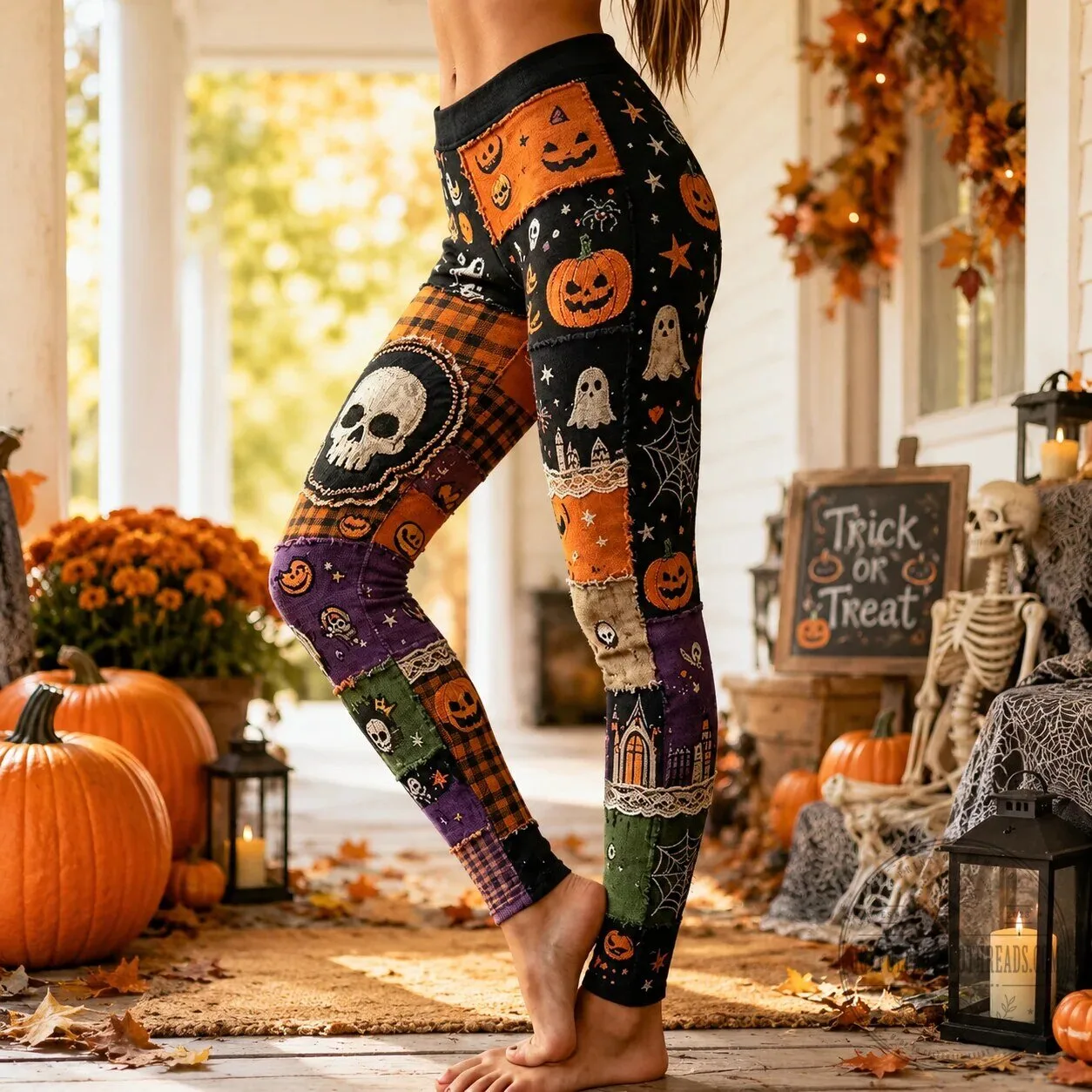 Personalized Halloween Patchwork Spooky Pumpkin Skull Ghosts Leggings 4 Personalized Halloween Patchwork Spooky Pumpkin Skull Ghosts Leggings