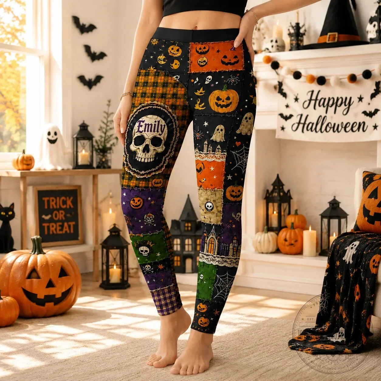Personalized Halloween Patchwork Spooky Pumpkin Skull Ghosts Leggings 5 Personalized Halloween Patchwork Spooky Pumpkin Skull Ghosts Leggings