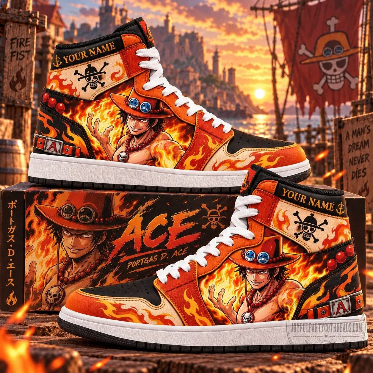 Portgas D. Ace Fire Fist Anime High-Top Sneakers, Personalized One Piece Shoes
