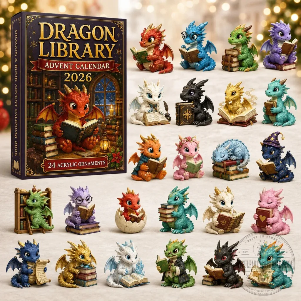 Dragon Library Advent Calendar 2026 with 24 Reading Dragon Figurines Dragon Library Advent Calendar 2026 with 24 Reading Dragon Figurines 2D