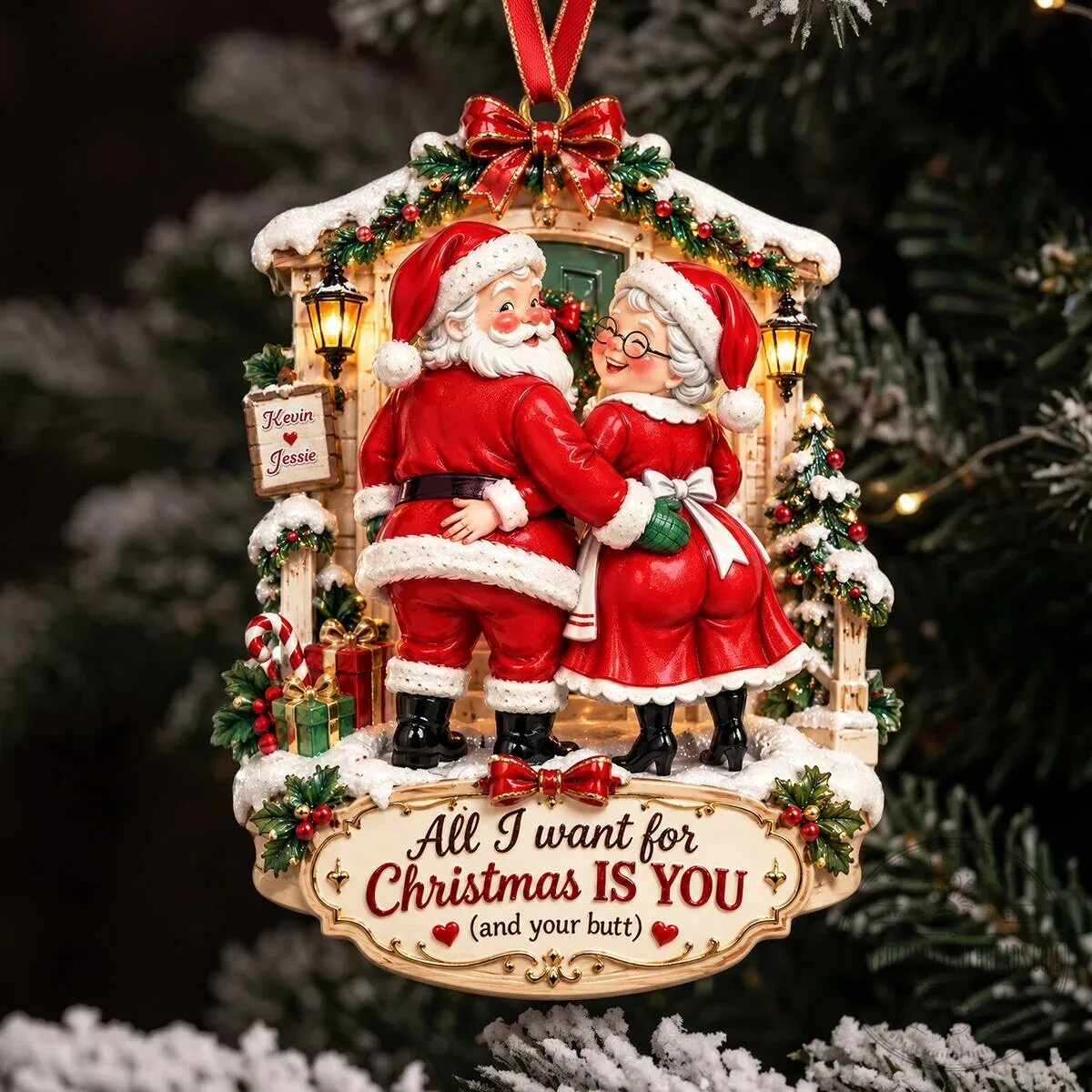 Personalized Santa and Mrs Claus All I Want For Christmas Is You Funny Ornament