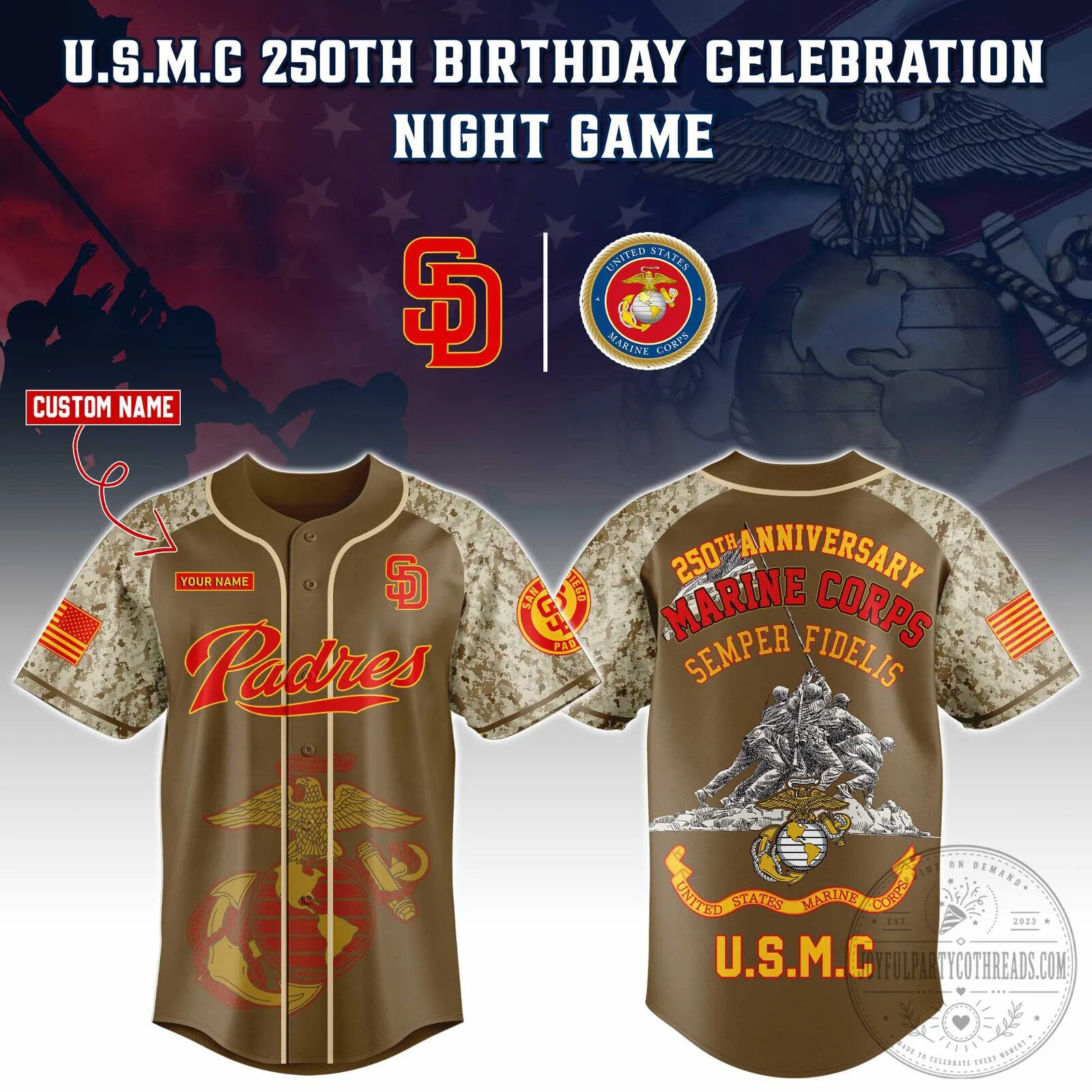 San Diego Padres Game 250th Anniversary United States Marine Corps Baseball Jersey