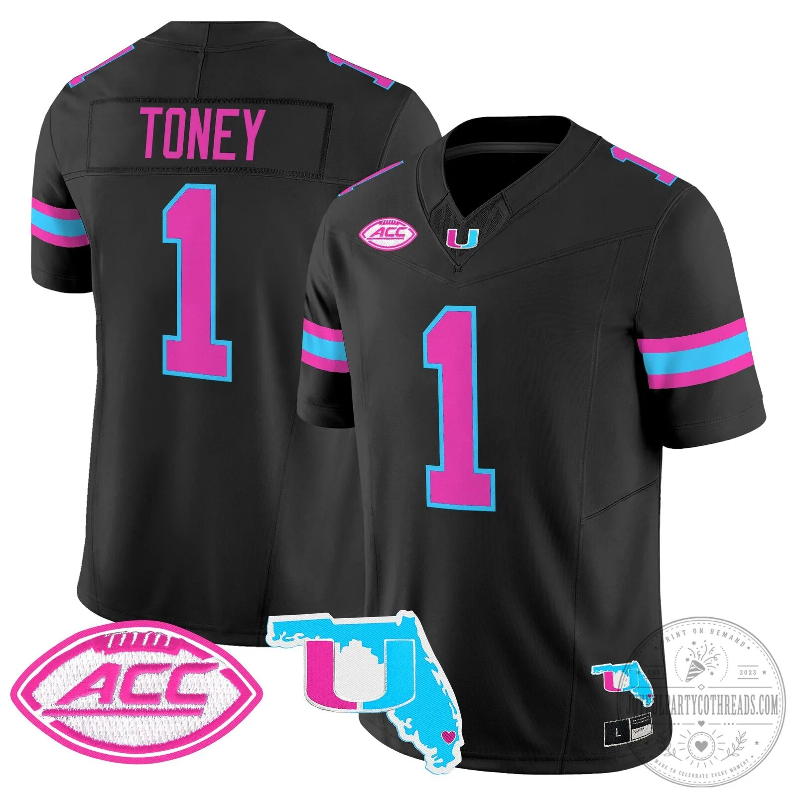 Miami Hurricanes Vice City Football Jersey Toney Number 1