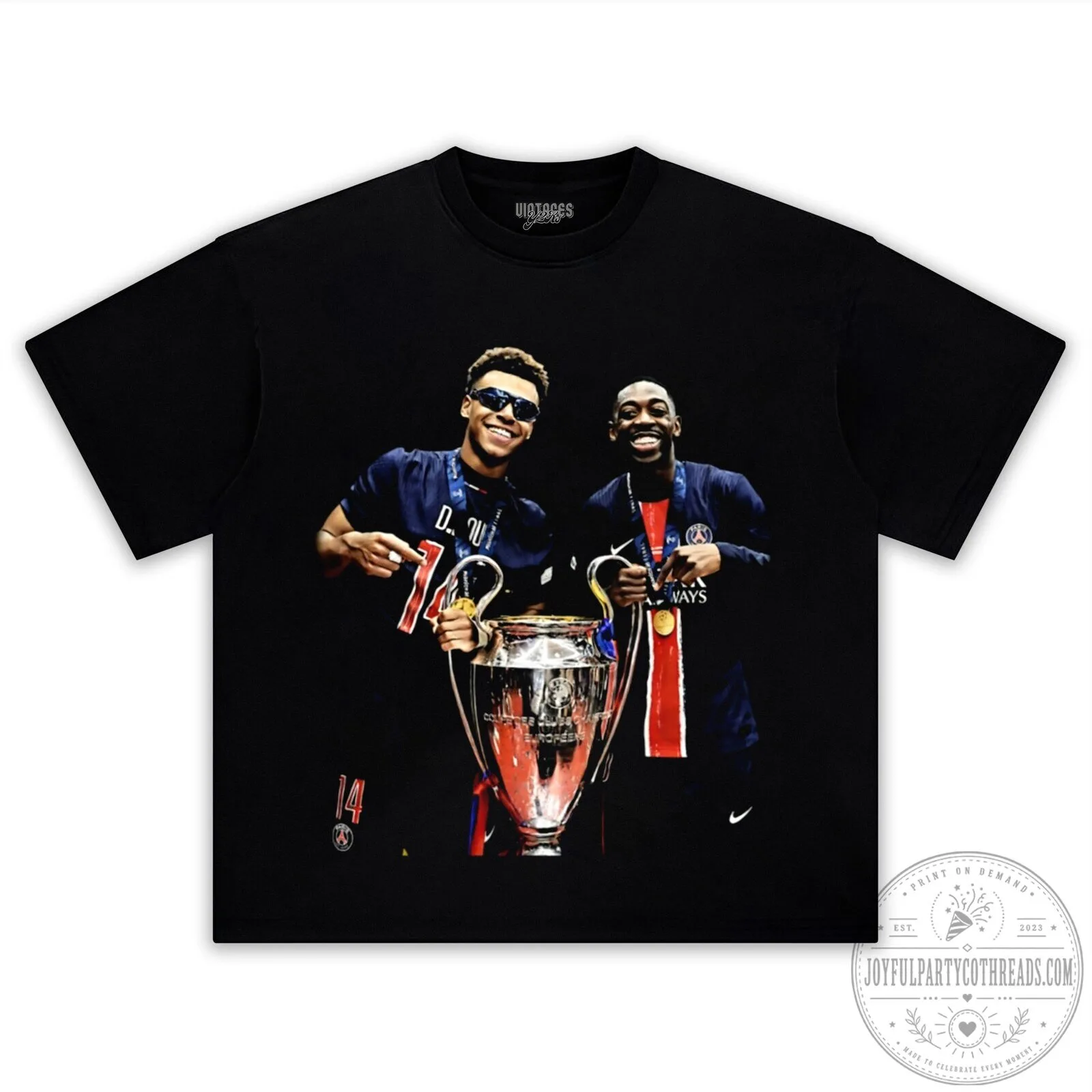 Ousmane Dembele and Desire Doue Football Trophy Celebration T-Shirt