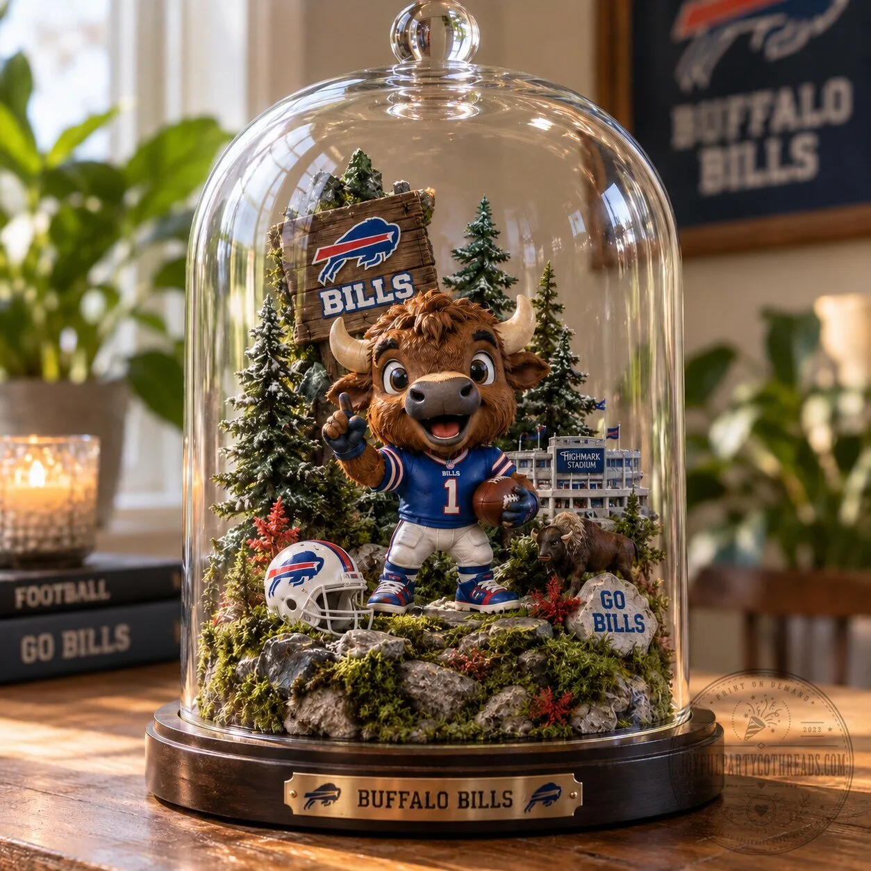 Buffalo Bills NFL Mascot Football Glass Dome Figurine