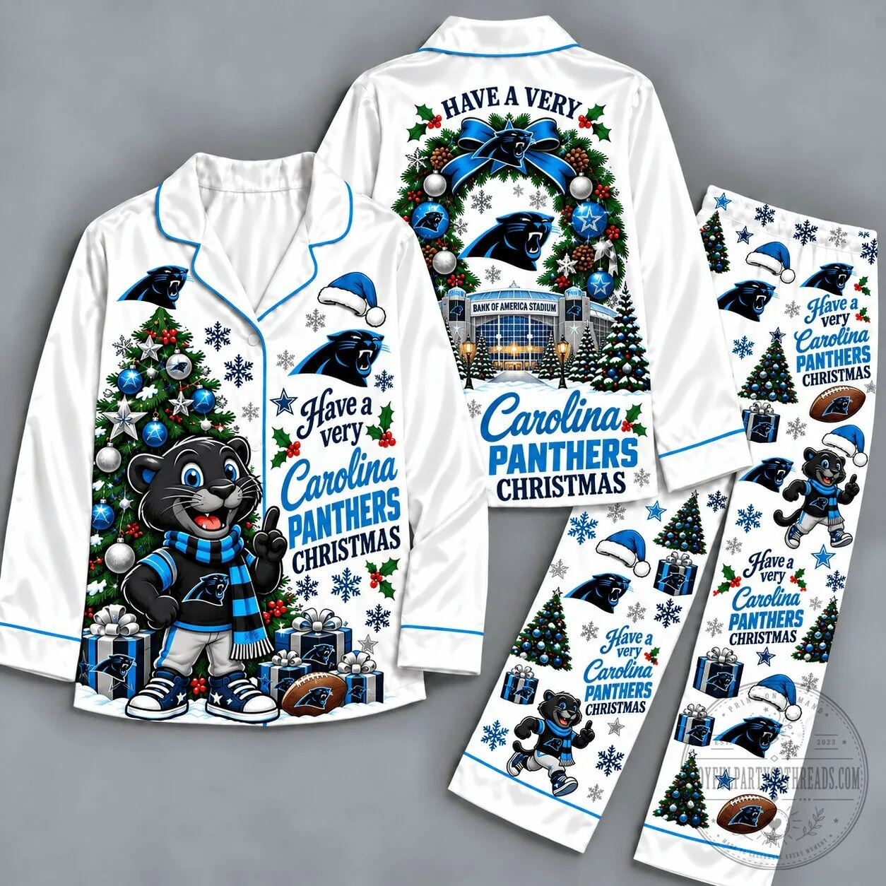 Carolina Panthers Christmas Holiday Pajamas Set for Adults and Kids