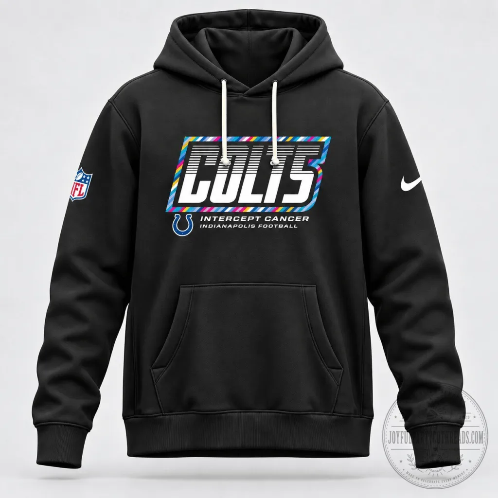 Indianapolis Colts Intercept Cancer Crucial Catch Black Football Hoodie Indianapolis Colts Intercept Cancer Crucial Catch Black Football Hoodie