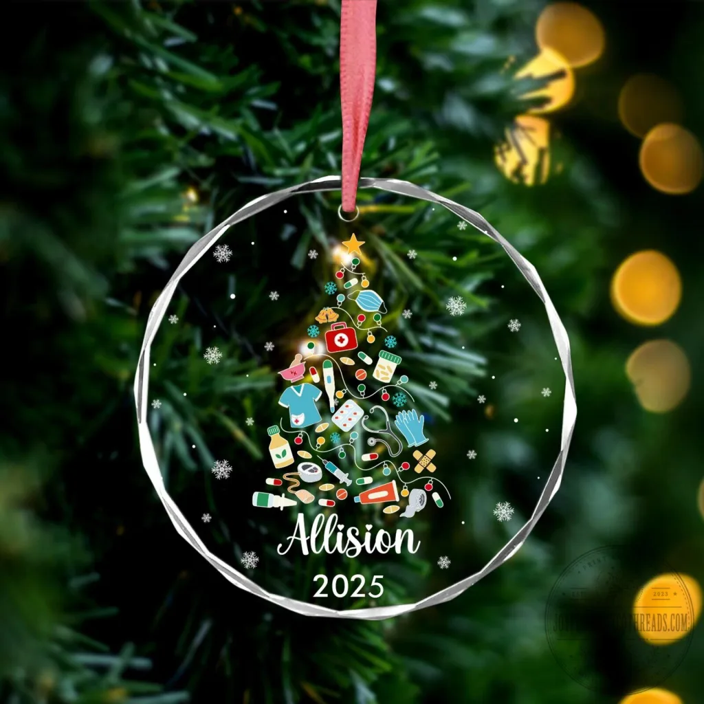 Personalized Nurse Christmas Tree Glass Ornament Personalized Nurse Christmas Tree Glass Ornament