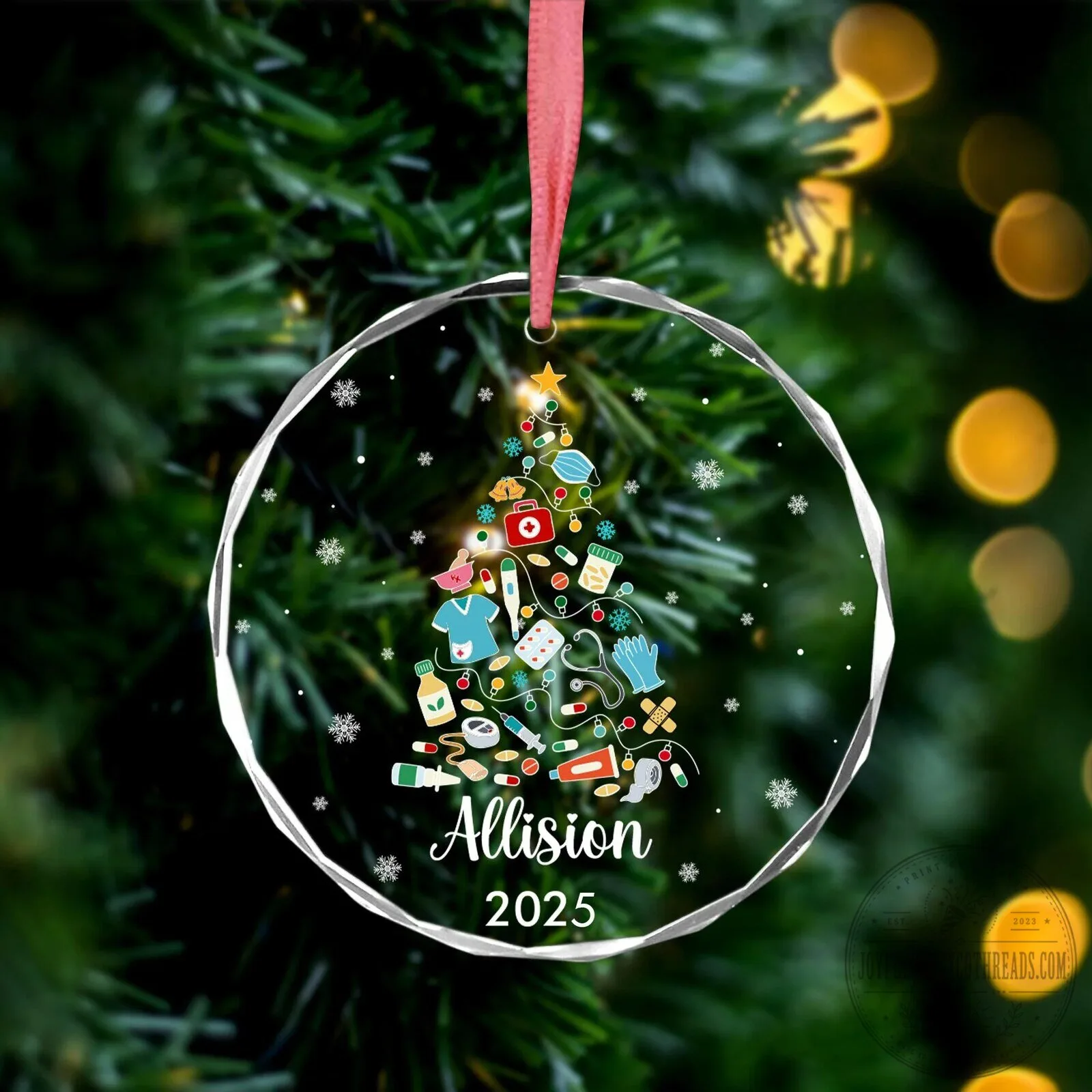 Personalized Nurse Christmas Tree Glass Ornament
