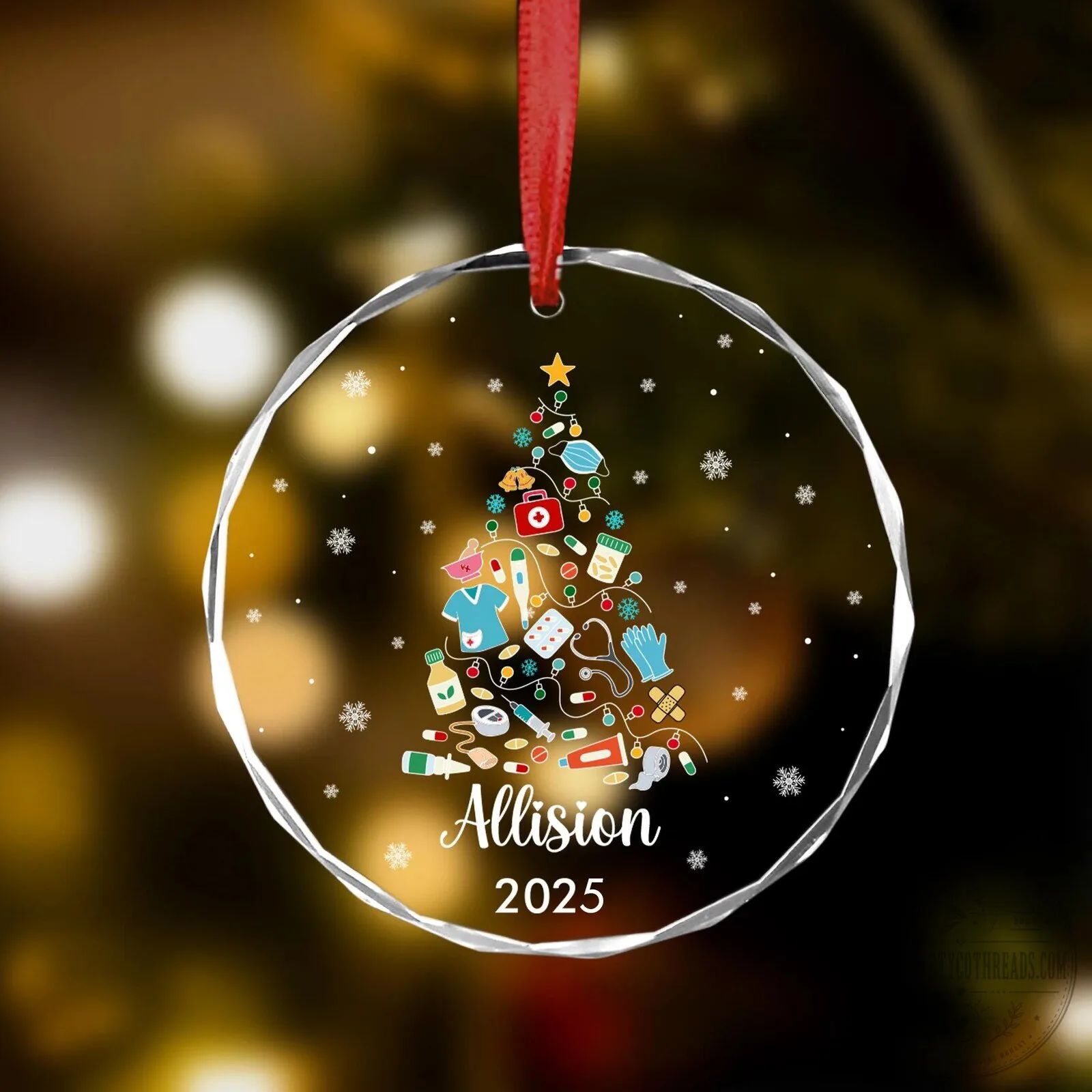 Personalized Nurse Christmas Tree Glass Ornament 3 Personalized Nurse Christmas Tree Glass Ornament