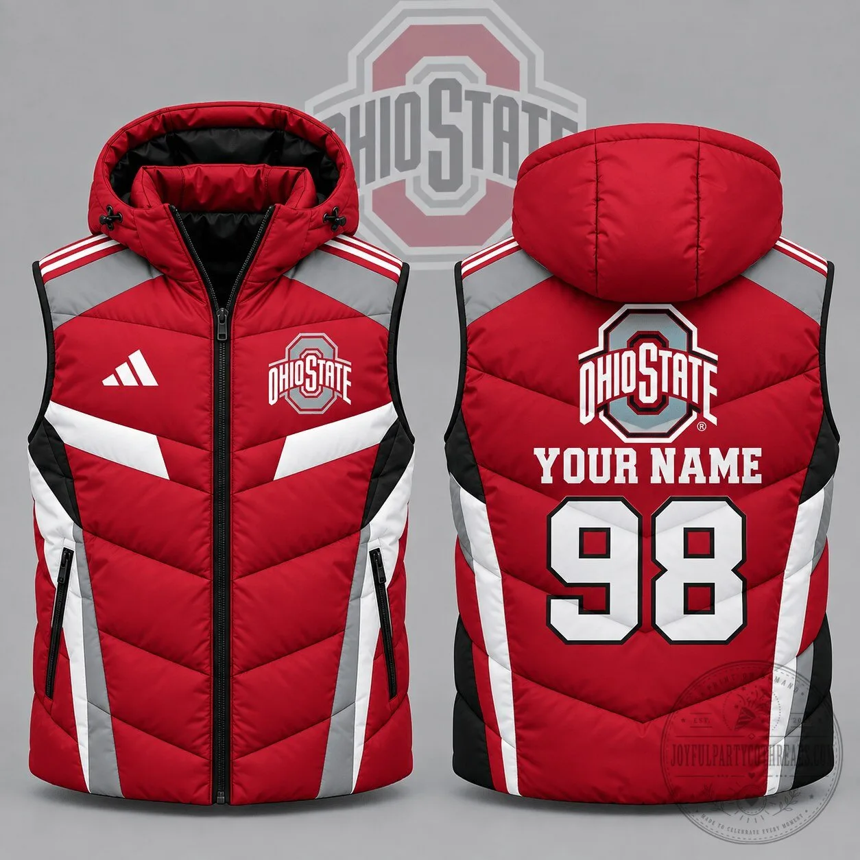 Ohio State Buckeyes Personalized Team Spirit Hooded Puffer Vest
