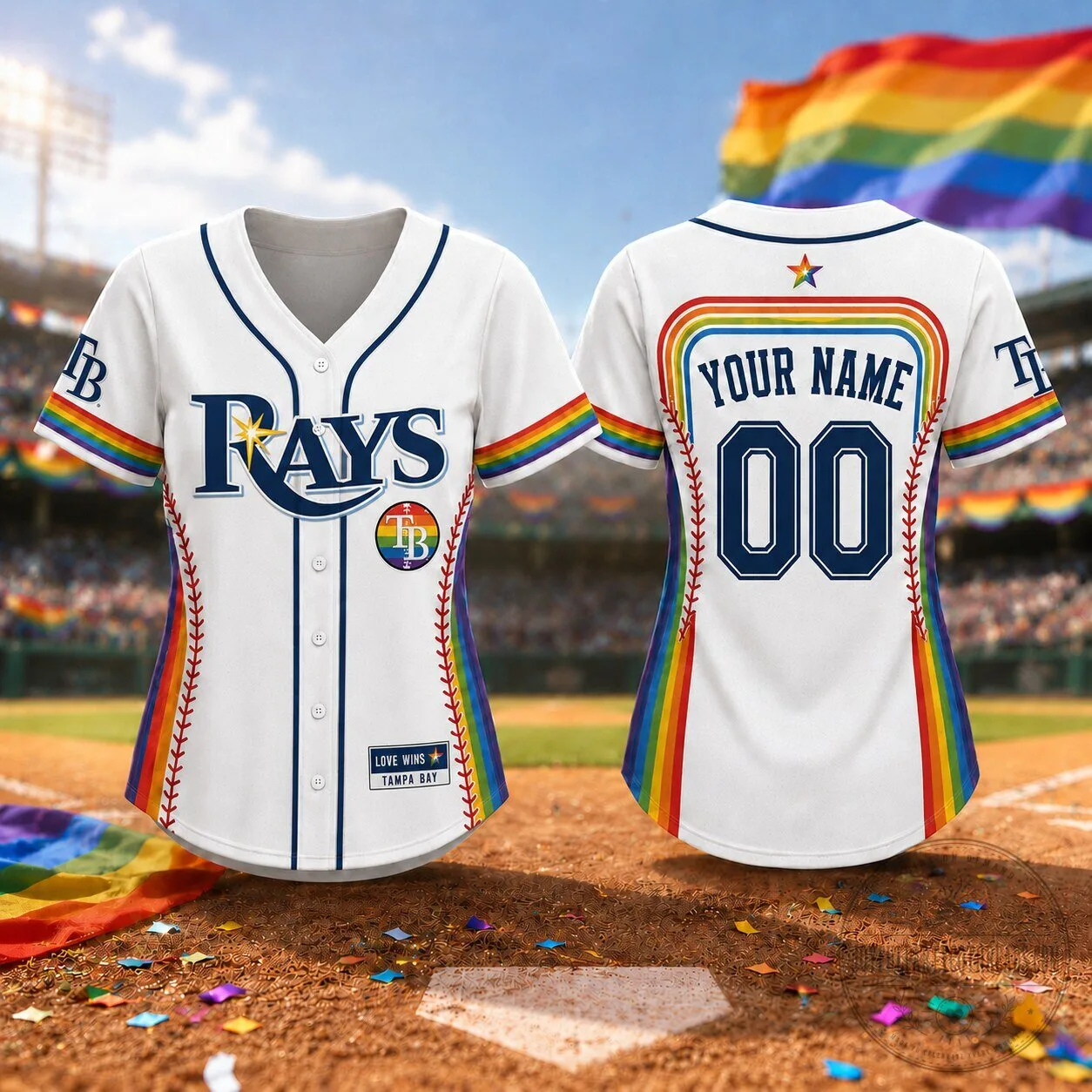 Tampa Bay Rays Baseball Personalized Rainbow Pride Jersey