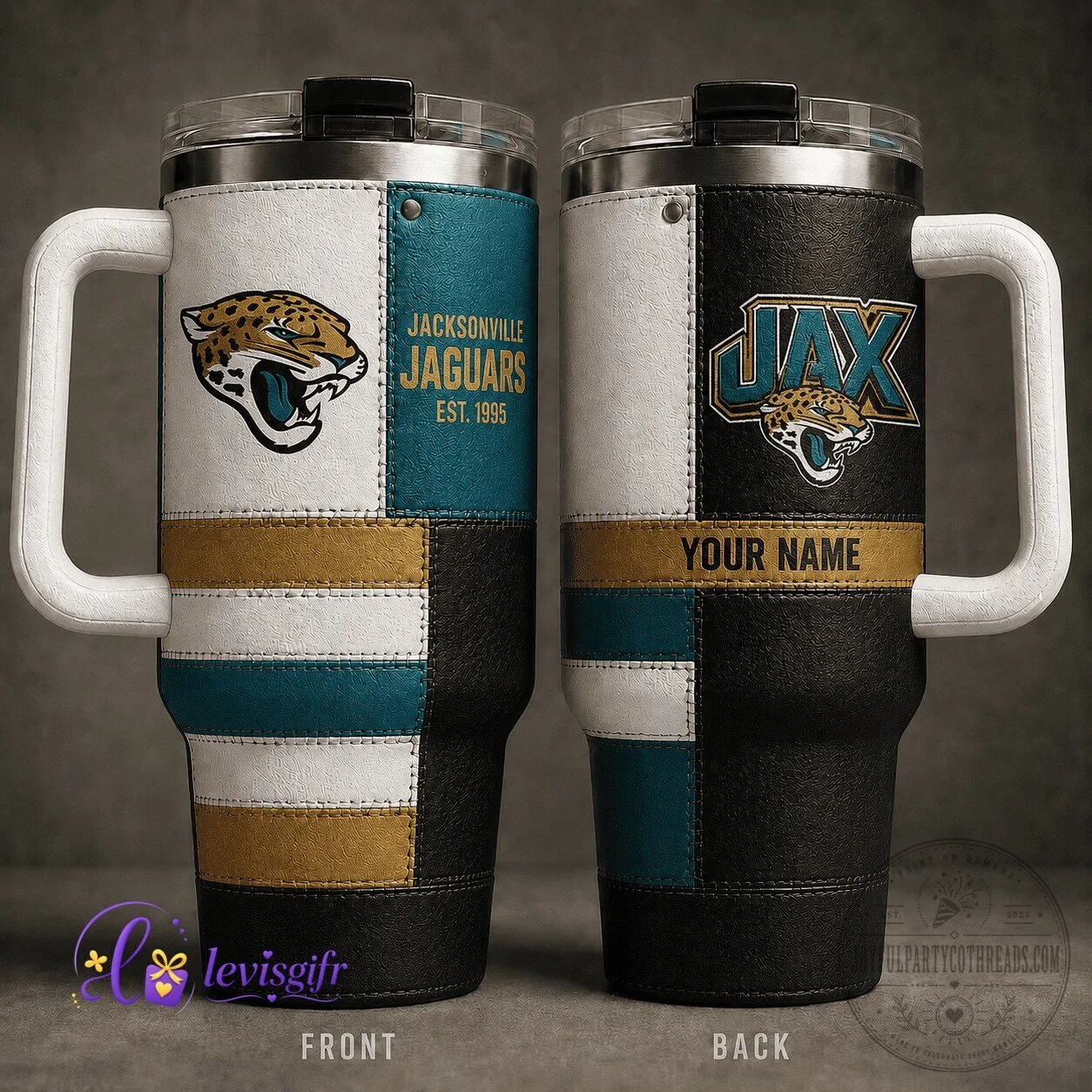 Jacksonville Jaguars NFL Team Logo Personalized Insulated Travel Tumbler with Handle