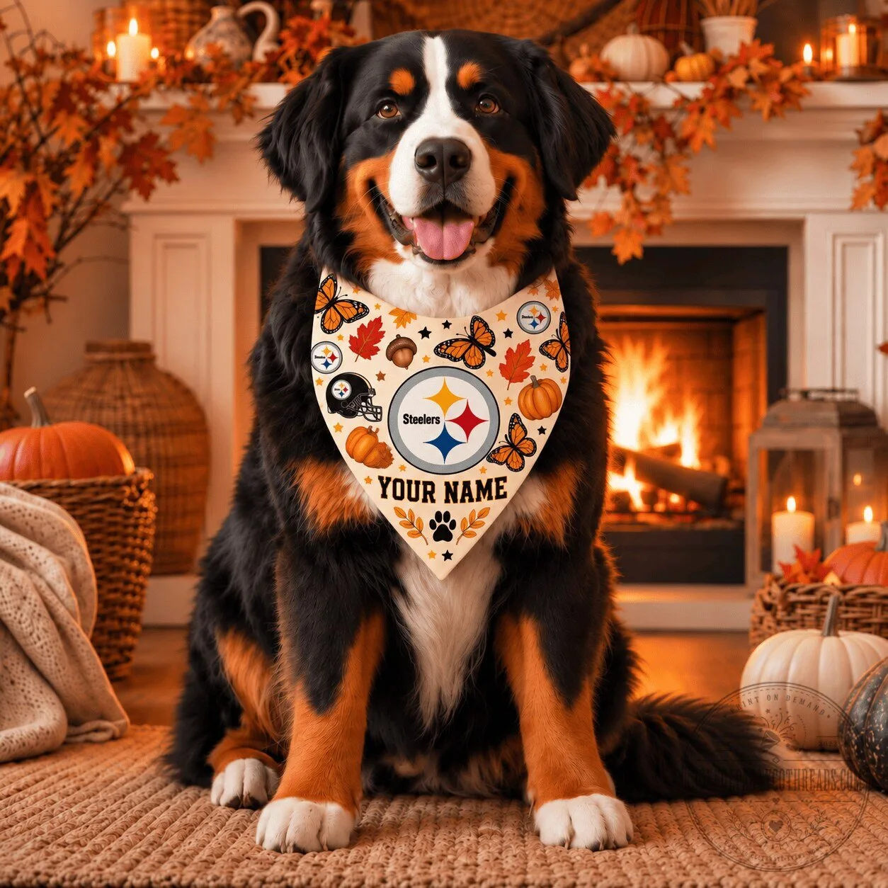 Pittsburgh Steelers Football Team Personalized Pet Bandana