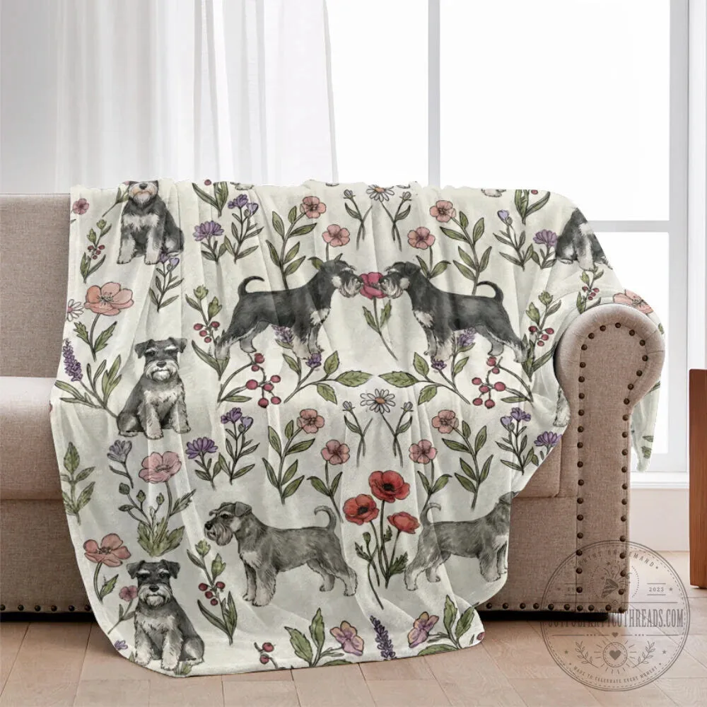 Miniature Schnauzer Floral Pattern Cozy Throw Blanket