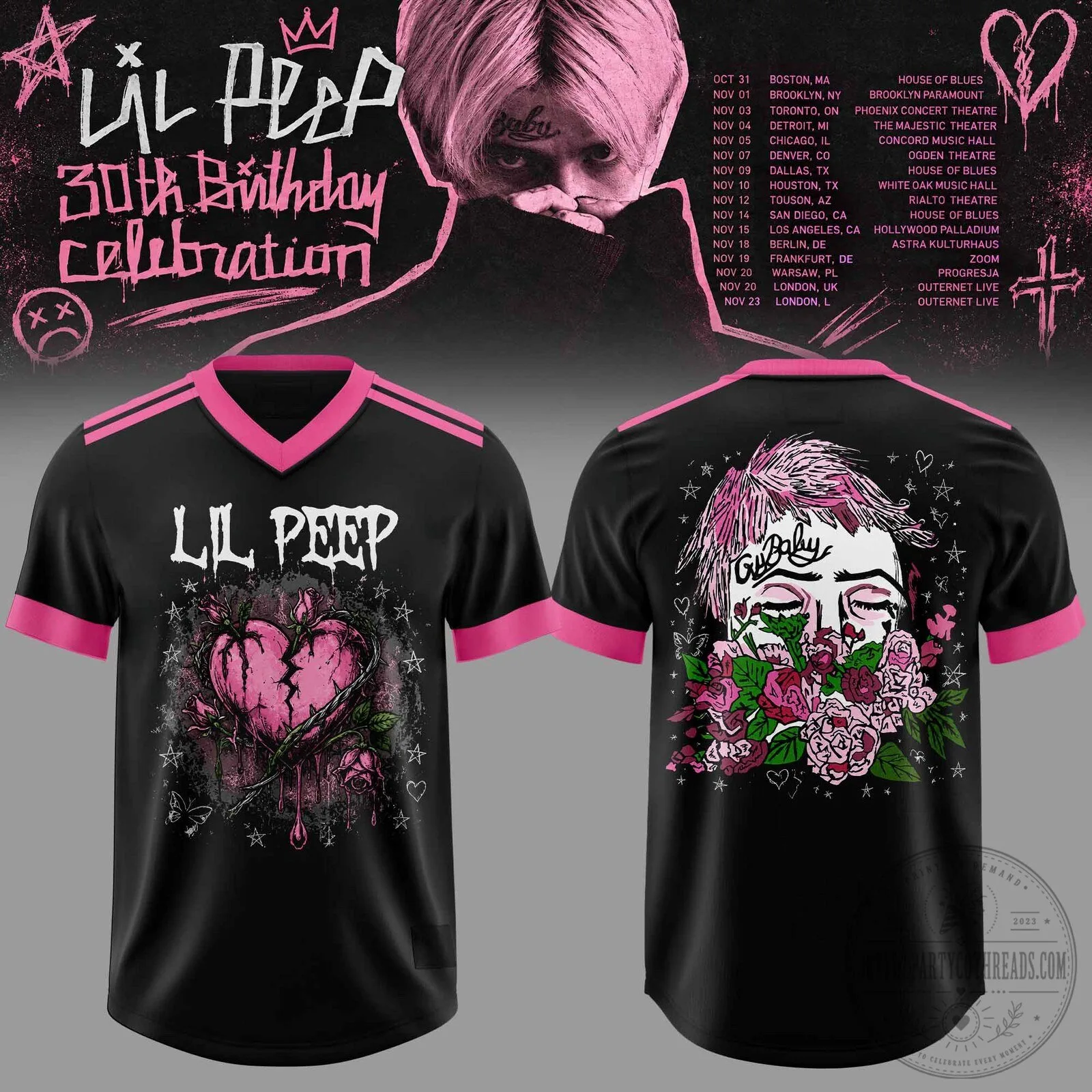 Lil Peep 30th Birthday Celebration Tour Black Football Jersey