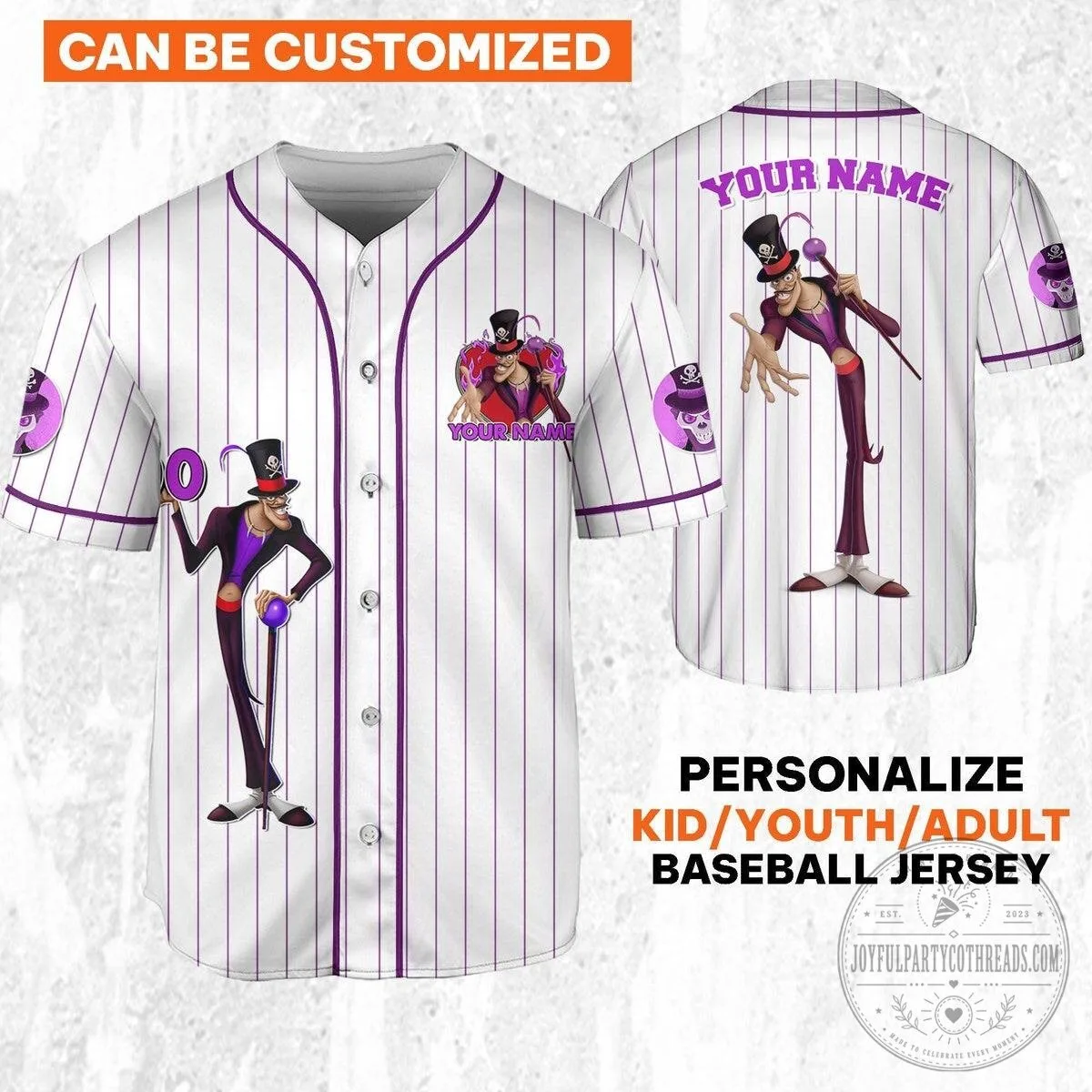 Disney Princess Tiana Dr. Facilier Purple White Pinstripe Baseball Jersey