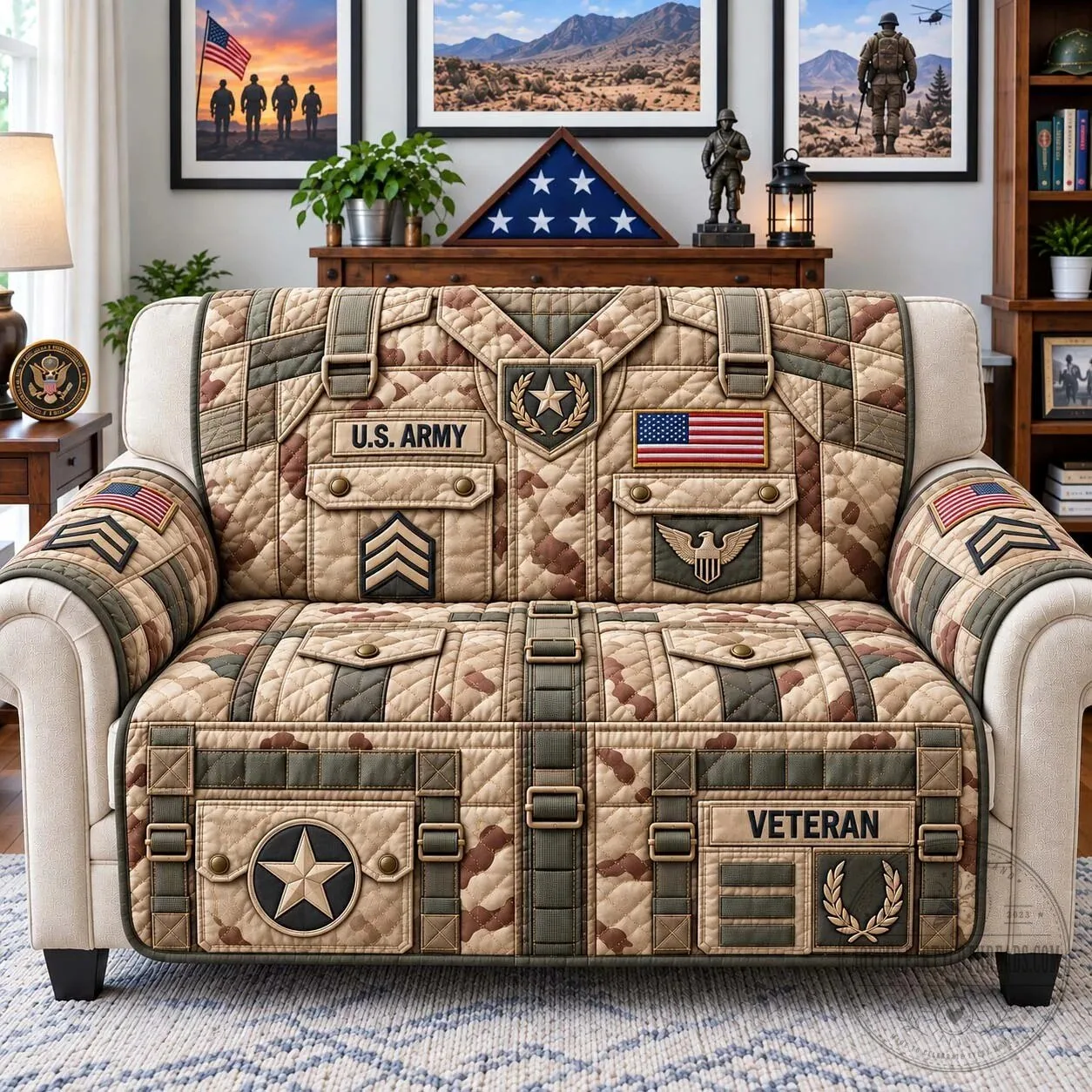 United States Army Veteran Quilted Sofa Cover Protector