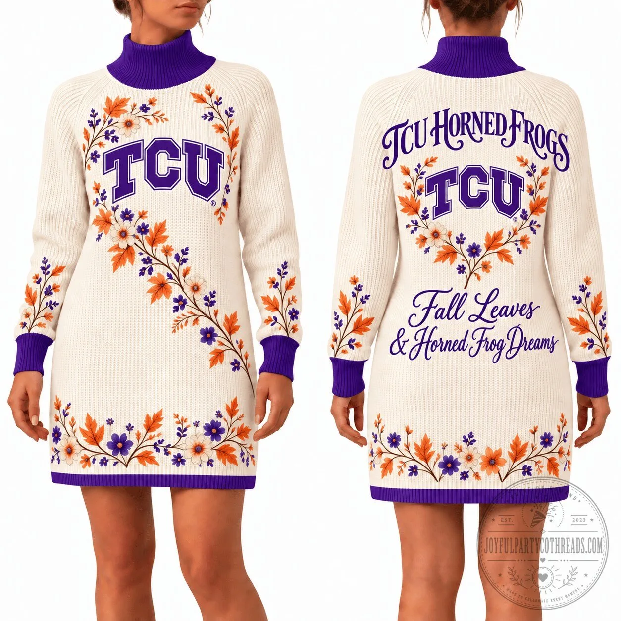 TCU Horned Frogs Fall Leaves And Horned Frog Dreams Women's Sweater Dress