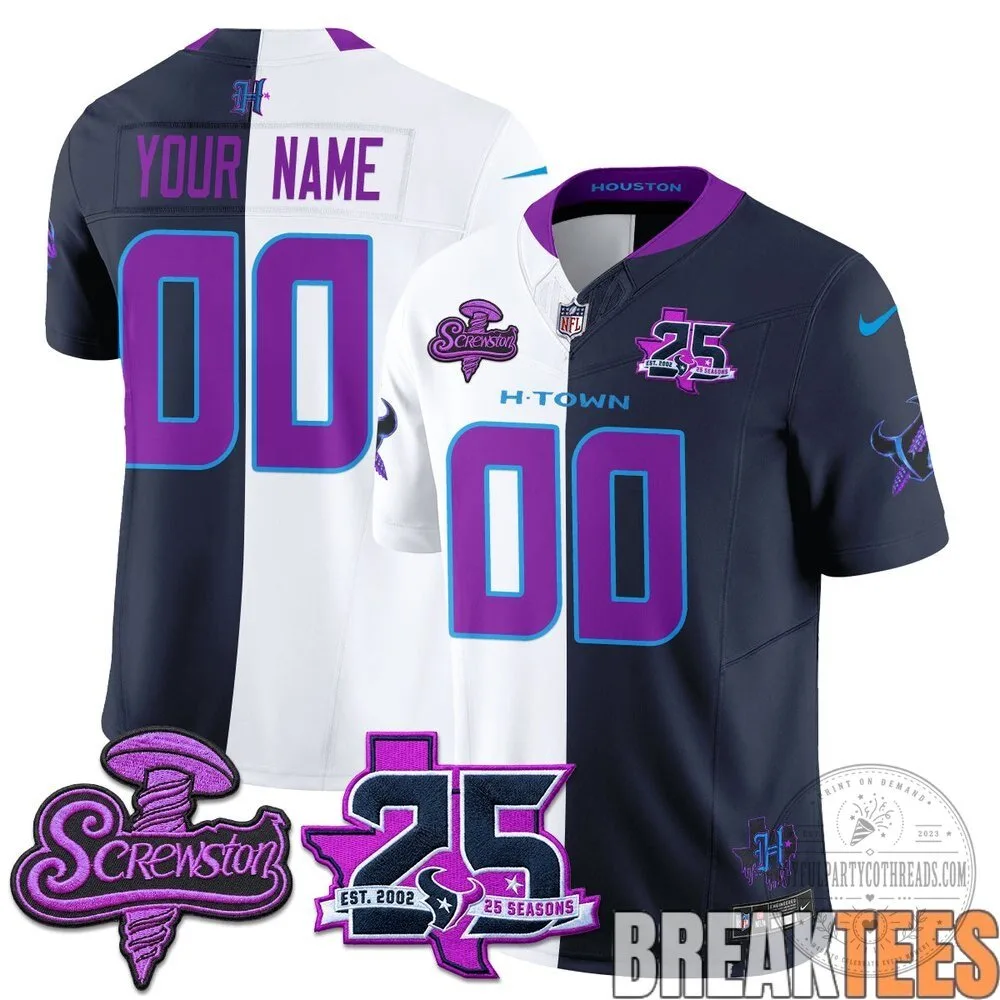 Houston Texans DJ Screwston Split Custom Football Jersey 4 Houston Texans DJ Screwston Split Custom Football Jersey