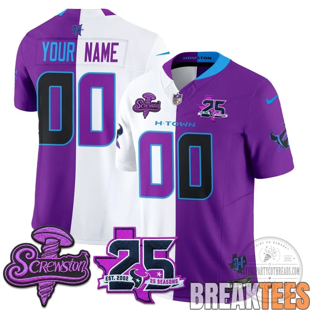 Houston Texans DJ Screwston Split Custom Football Jersey 5 Houston Texans DJ Screwston Split Custom Football Jersey