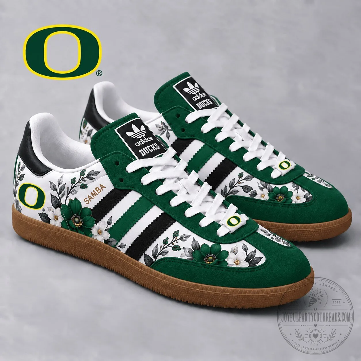 Oregon Ducks NCAA Heritage Floral Green and White Samba Shoes