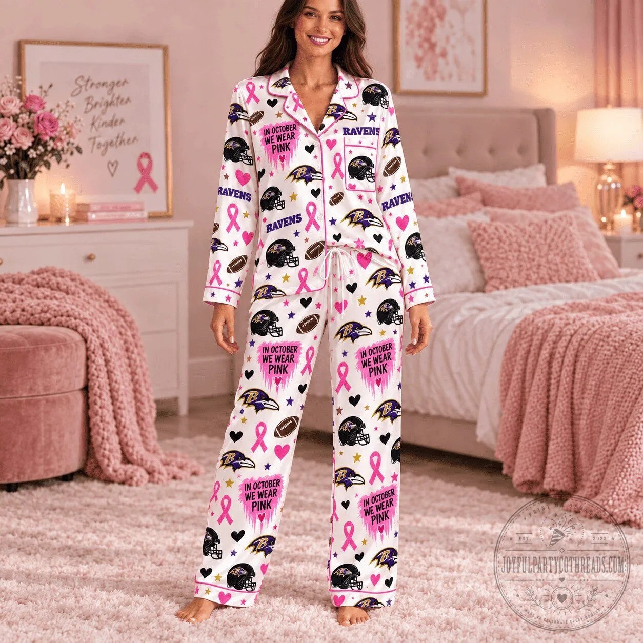 Baltimore Ravens NFL Pink Ribbon Breast Cancer Awareness Pajamas