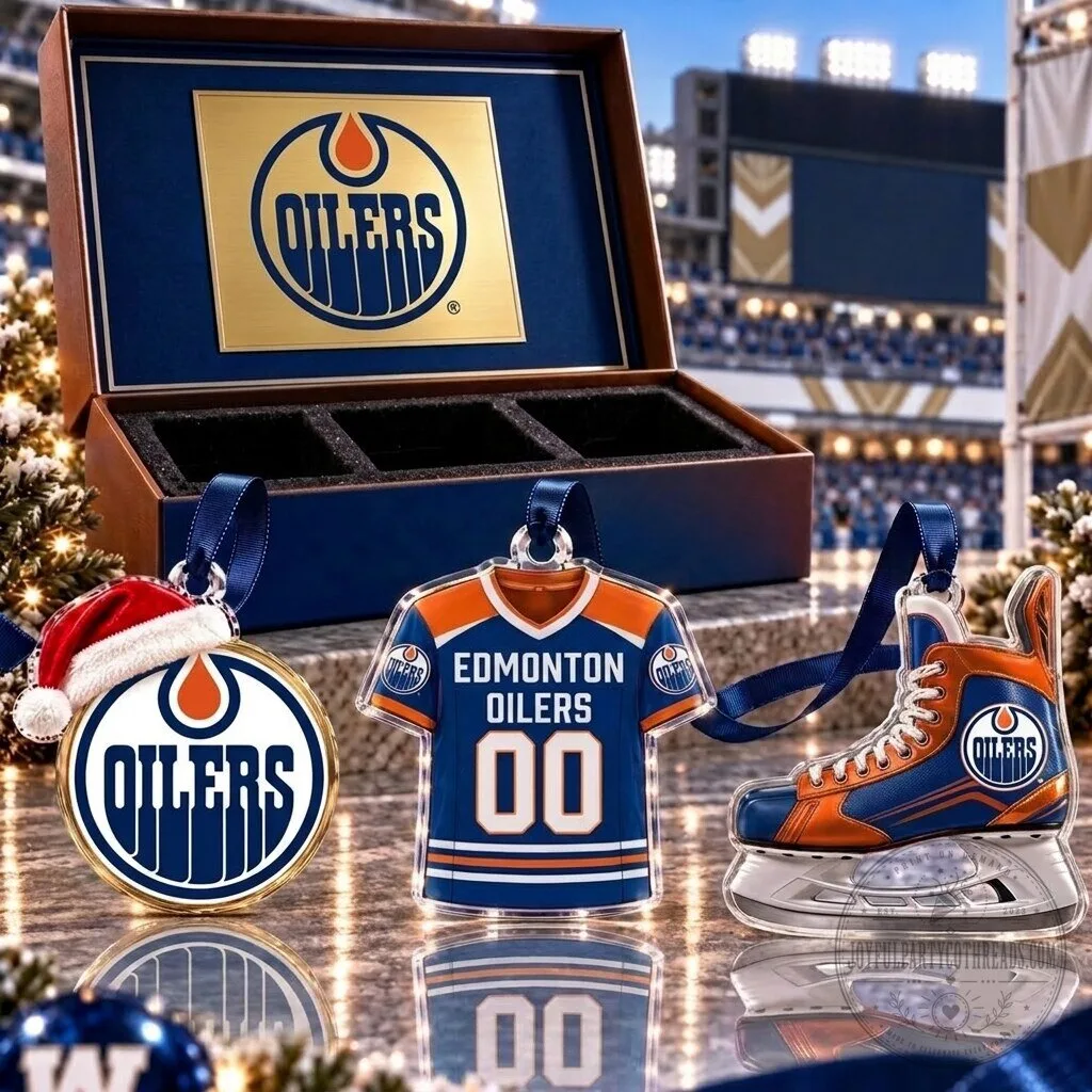 Edmonton Oilers NHL Team Full Set 3 Acrylic Christmas Ornaments