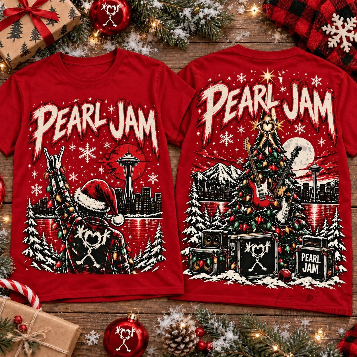 Pearl Jam Christmas Rock Band Seattle Skyline Holiday T-Shirt