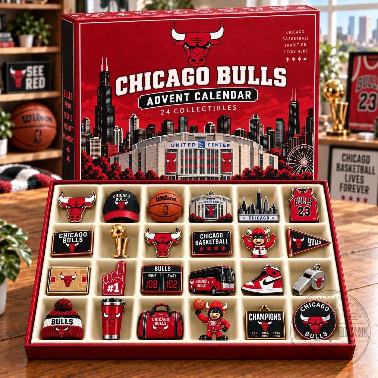 Chicago Bulls NBA Basketball Team Advent Calendar 24 Collectibles Gift Set