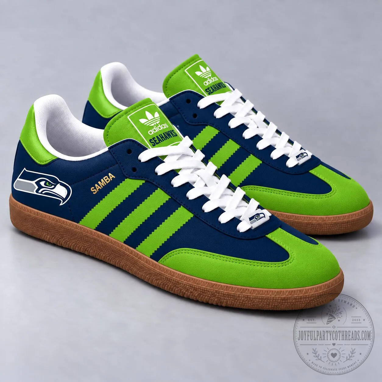 Seattle Seahawks NFL Team Logo Adidas Samba Inspired Low Top Sneakers