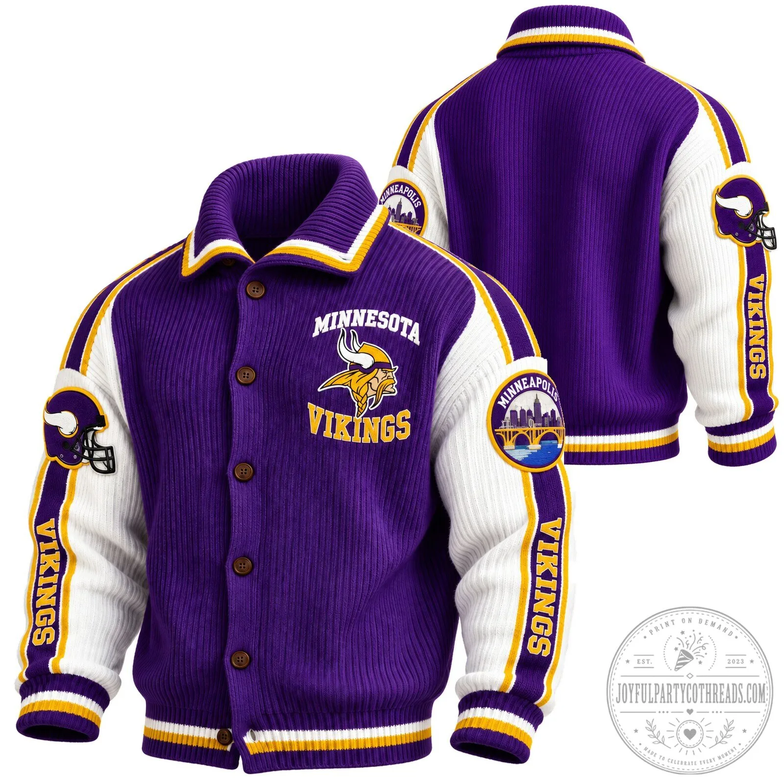 Minnesota Vikings NFL Football Team Purple and White Knit Varsity Jacket