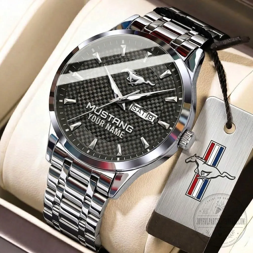 Ford Mustang Carbon Fiber Custom Name Men's Stainless Steel Watch