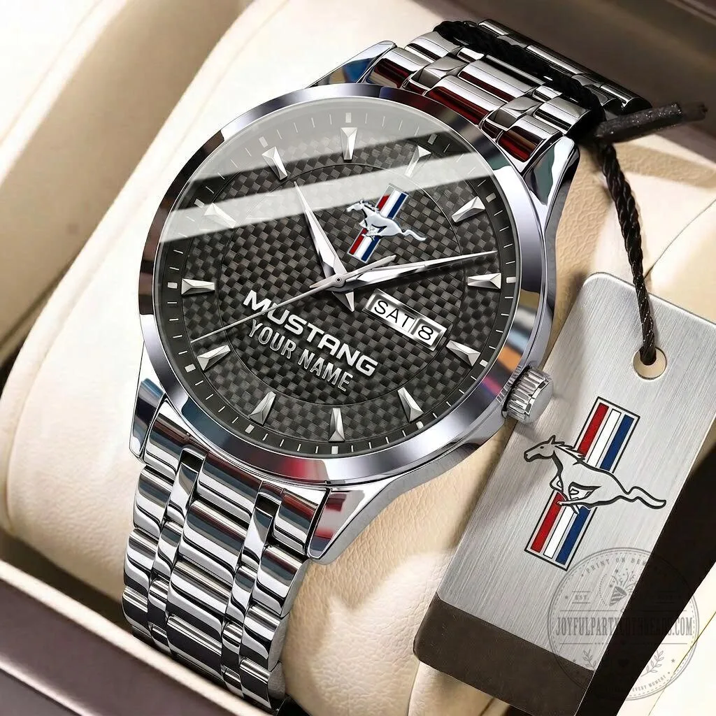 Ford Mustang Carbon Fiber Custom Name Men's Stainless Steel Watch 4 ford mustang carbon fiber custom name men s stainless steel watch gallery 1