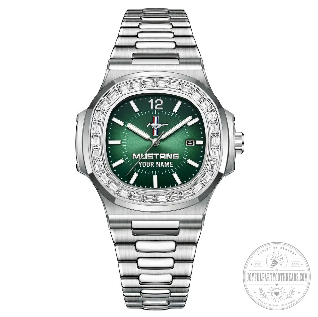 Custom Ford Mustang Diamond Bezel Stainless Steel Watch with Personalized Name 12 Custom Ford Mustang Diamond Bezel Stainless Steel Watch with Personalized Name