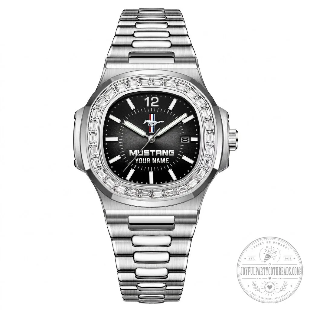 Custom Ford Mustang Diamond Bezel Stainless Steel Watch with Personalized Name 13 Custom Ford Mustang Diamond Bezel Stainless Steel Watch with Personalized Name