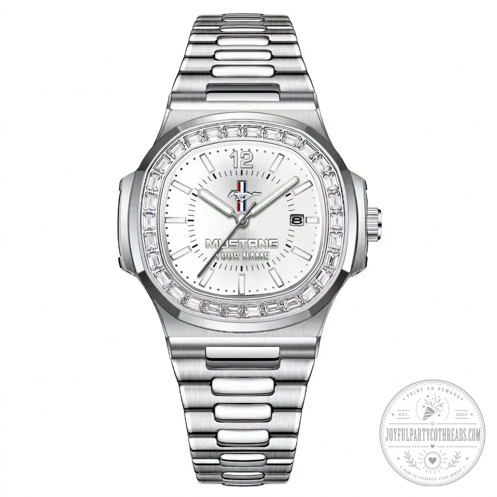 Custom Ford Mustang Diamond Bezel Stainless Steel Watch with Personalized Name 15 Custom Ford Mustang Diamond Bezel Stainless Steel Watch with Personalized Name