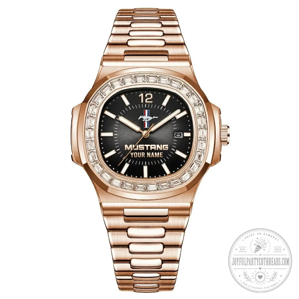 Custom Ford Mustang Diamond Bezel Stainless Steel Watch with Personalized Name 16 Custom Ford Mustang Diamond Bezel Stainless Steel Watch with Personalized Name