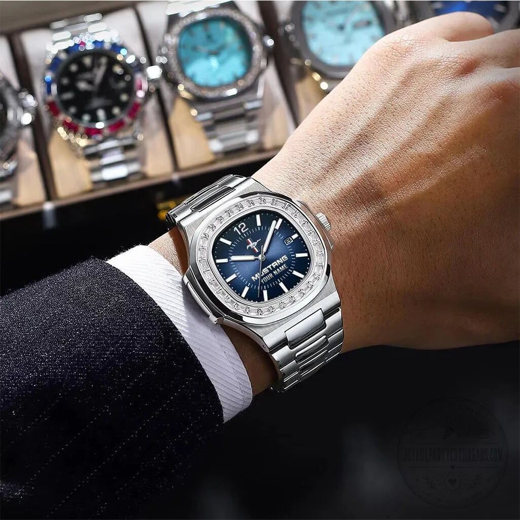 Custom Ford Mustang Diamond Bezel Stainless Steel Watch with Personalized Name 18 Custom Ford Mustang Diamond Bezel Stainless Steel Watch with Personalized Name
