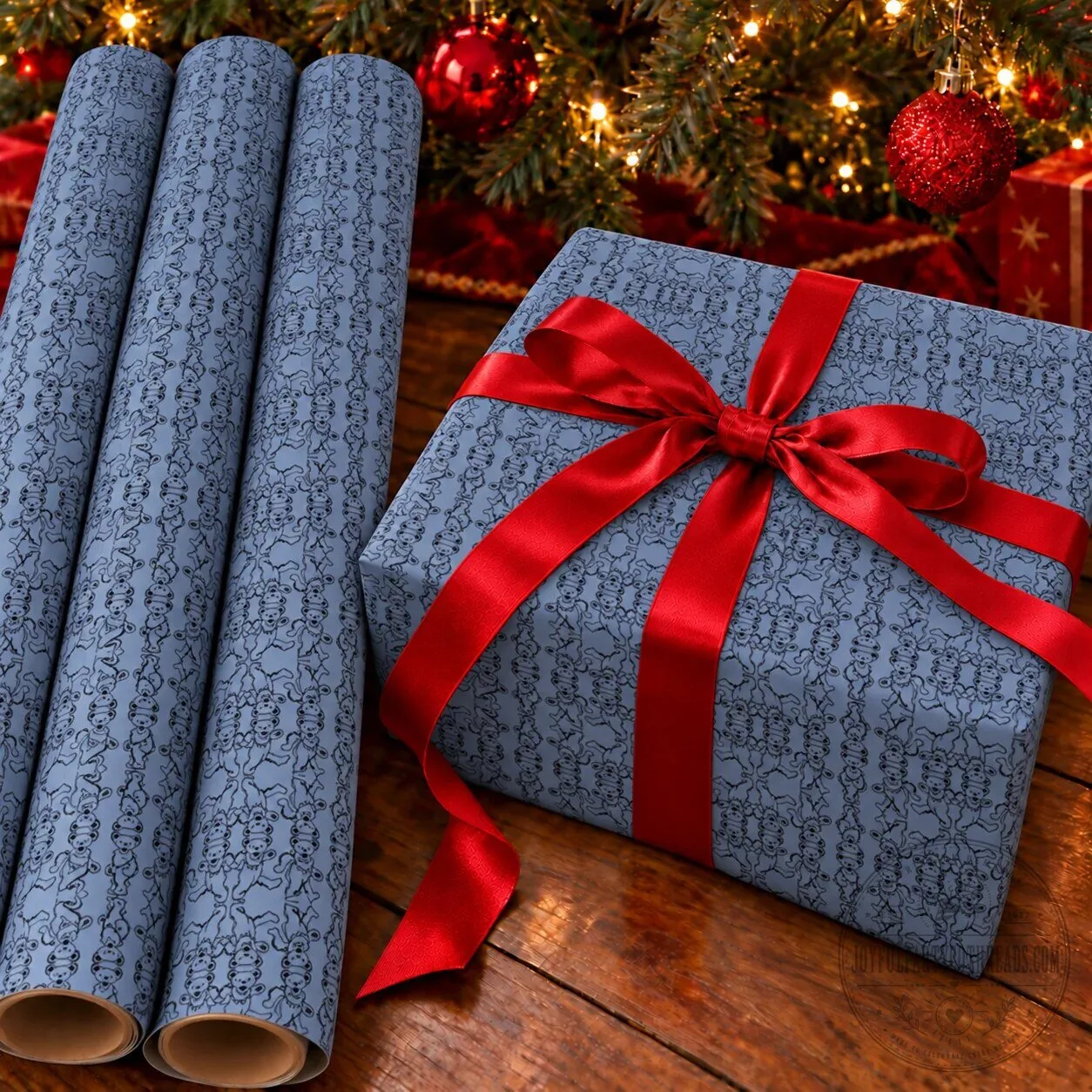 Grateful Dead Dancing Bears Blue Minimalist Line Art Christmas Wrapping Paper