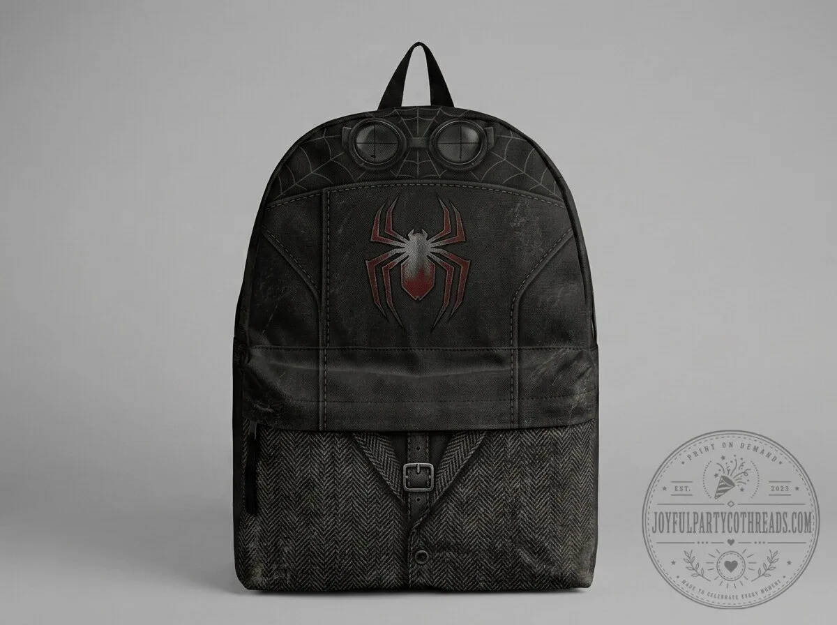 Spider-Man Noir Peter Parker Black Backpack with Red Spider Logo
