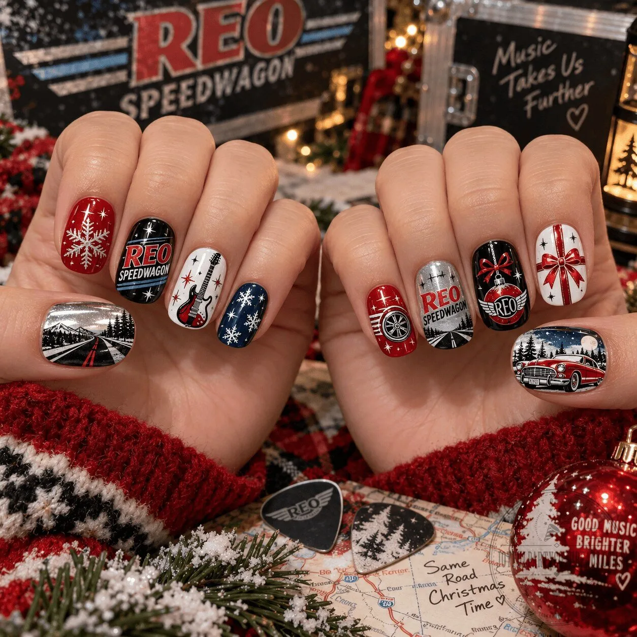 REO Speedwagon Christmas Music Themed Press On Nails Set