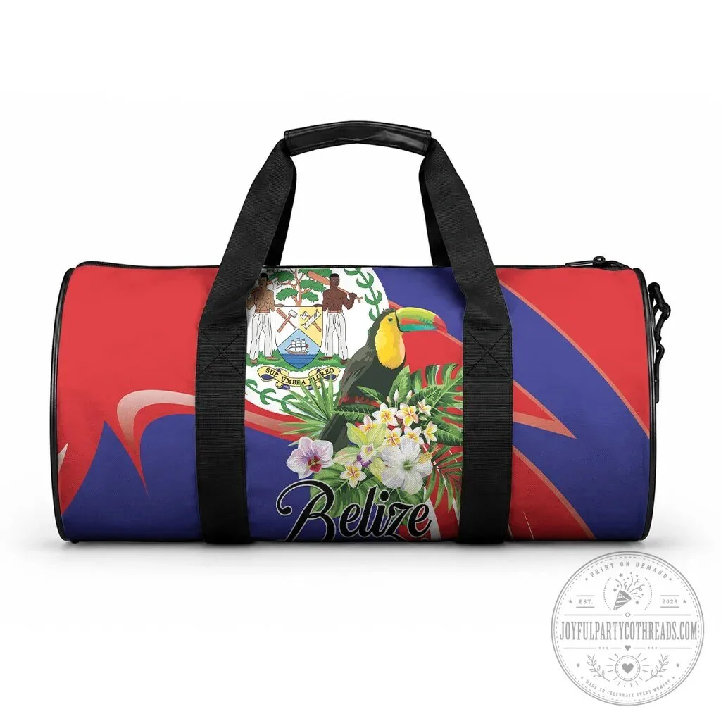 Belize Flag Toucan Tropical Flowers Independence Day Duffle Bag