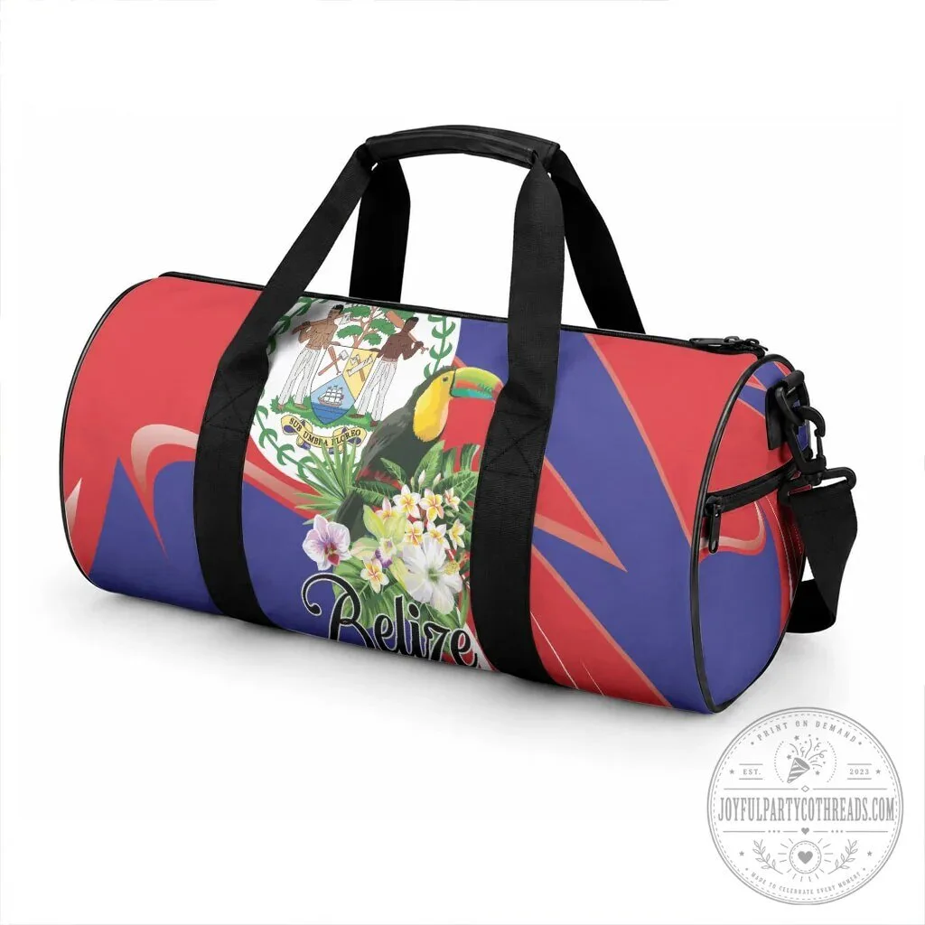 Belize Flag Toucan Tropical Flowers Independence Day Duffle Bag 5 Belize Flag Toucan Tropical Flowers Independence Day Duffle Bag