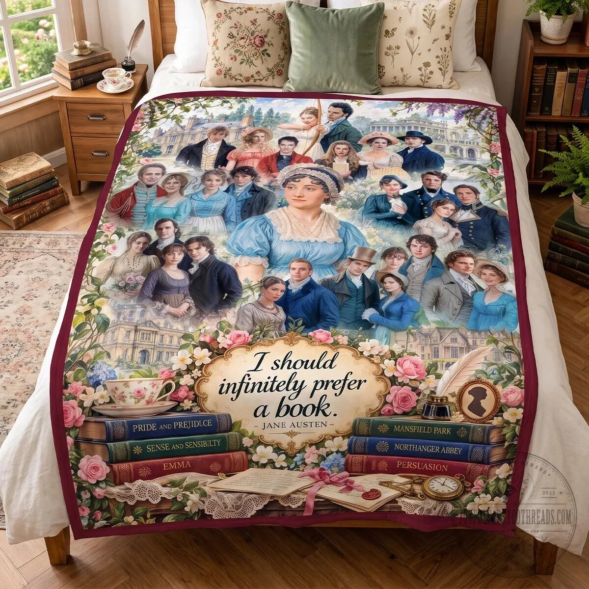 Jane Austen Regency Fiction Literary Quote Reading Lover Blanket