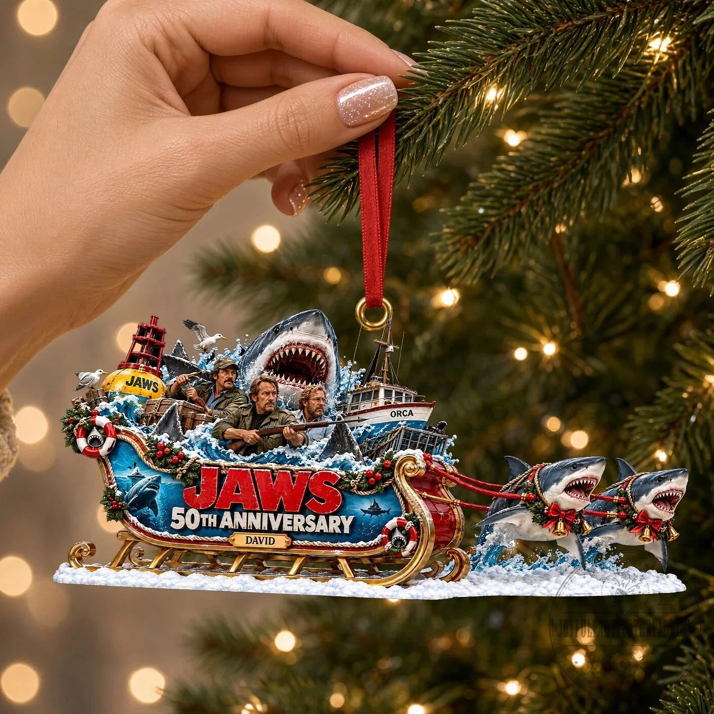 Jaws 50th Anniversary Christmas Sleigh Ornament 4 Jaws 50th Anniversary Christmas Sleigh Ornament