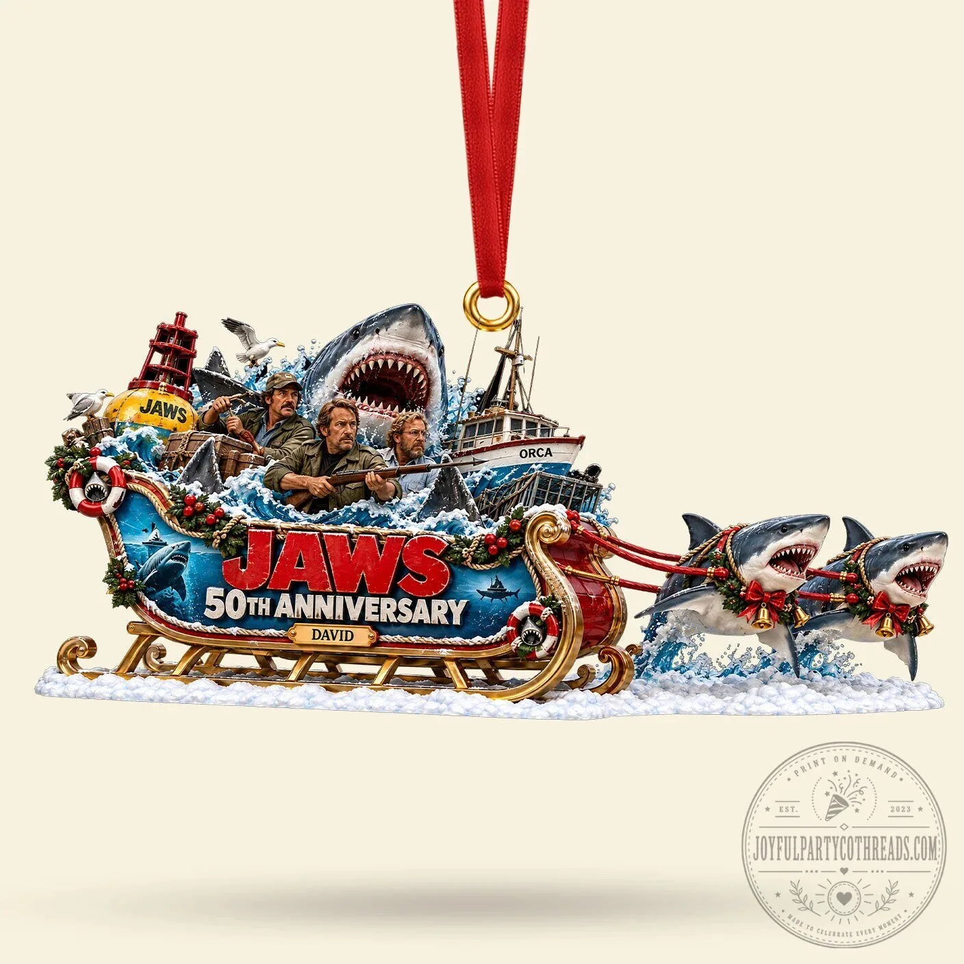 Jaws 50th Anniversary Christmas Sleigh Ornament 5 Jaws 50th Anniversary Christmas Sleigh Ornament