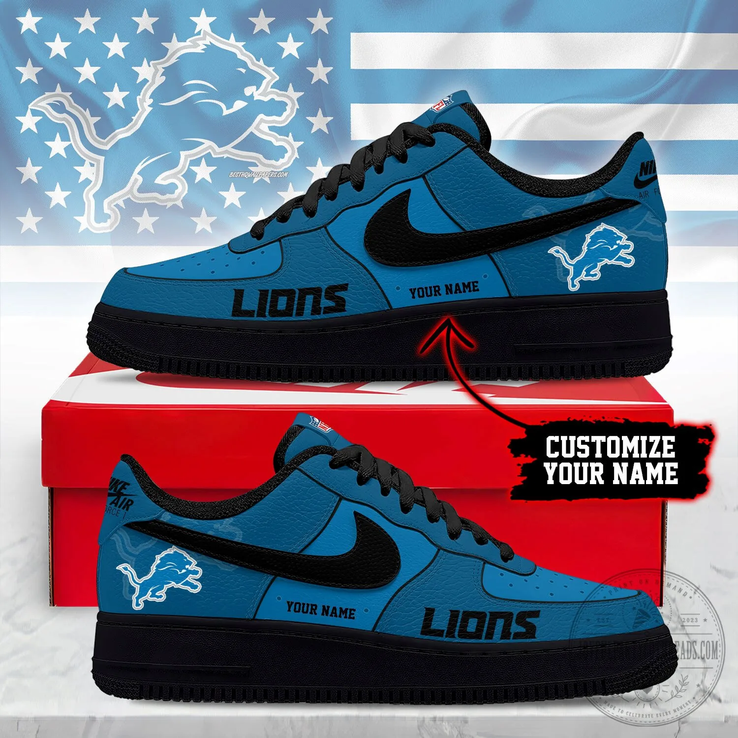 Detroit Lions NFL Team Logo Blue Custom Air Force 1 Shoes