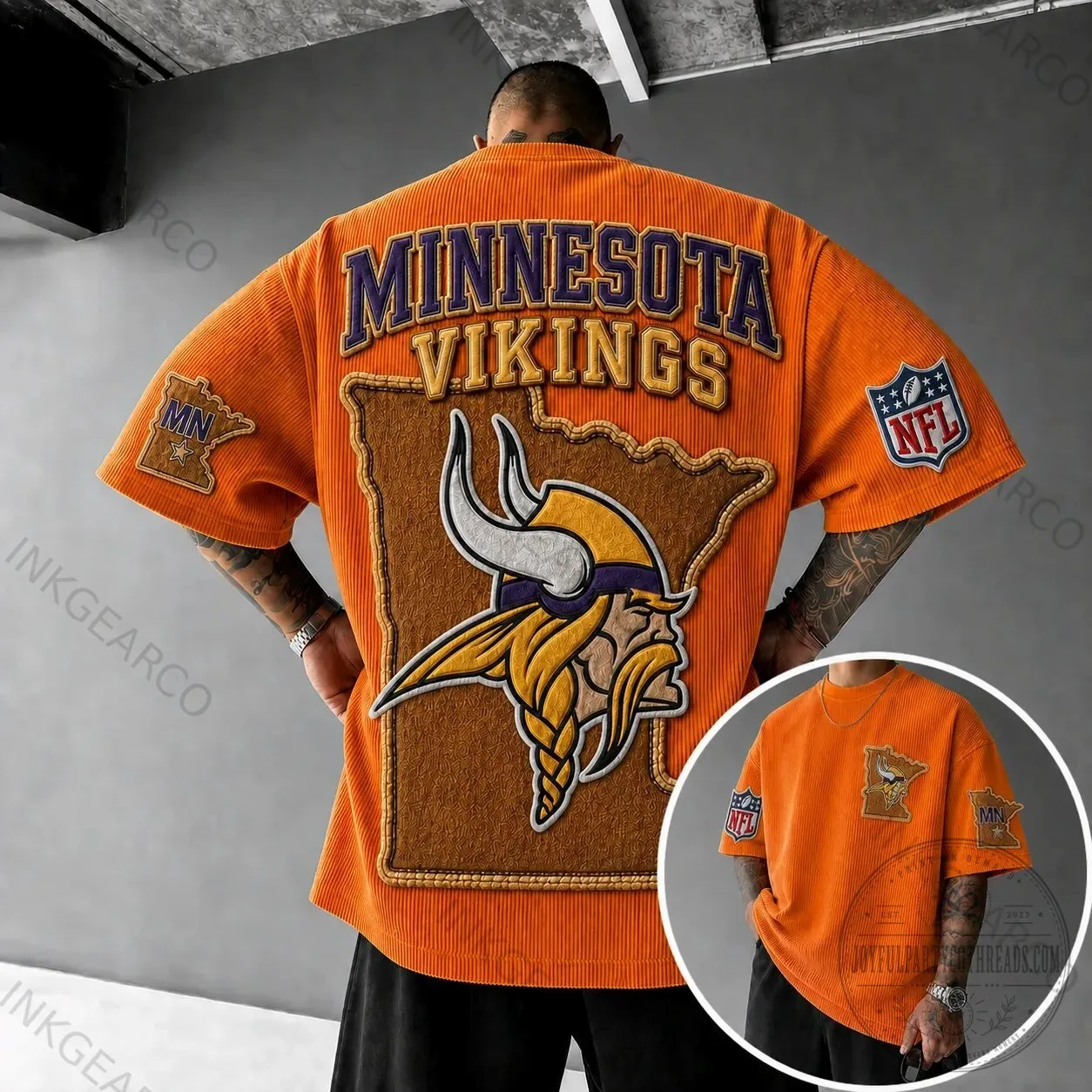 Minnesota Vikings NFL Football Team Logo Orange Corduroy Short Sleeve T-Shirt